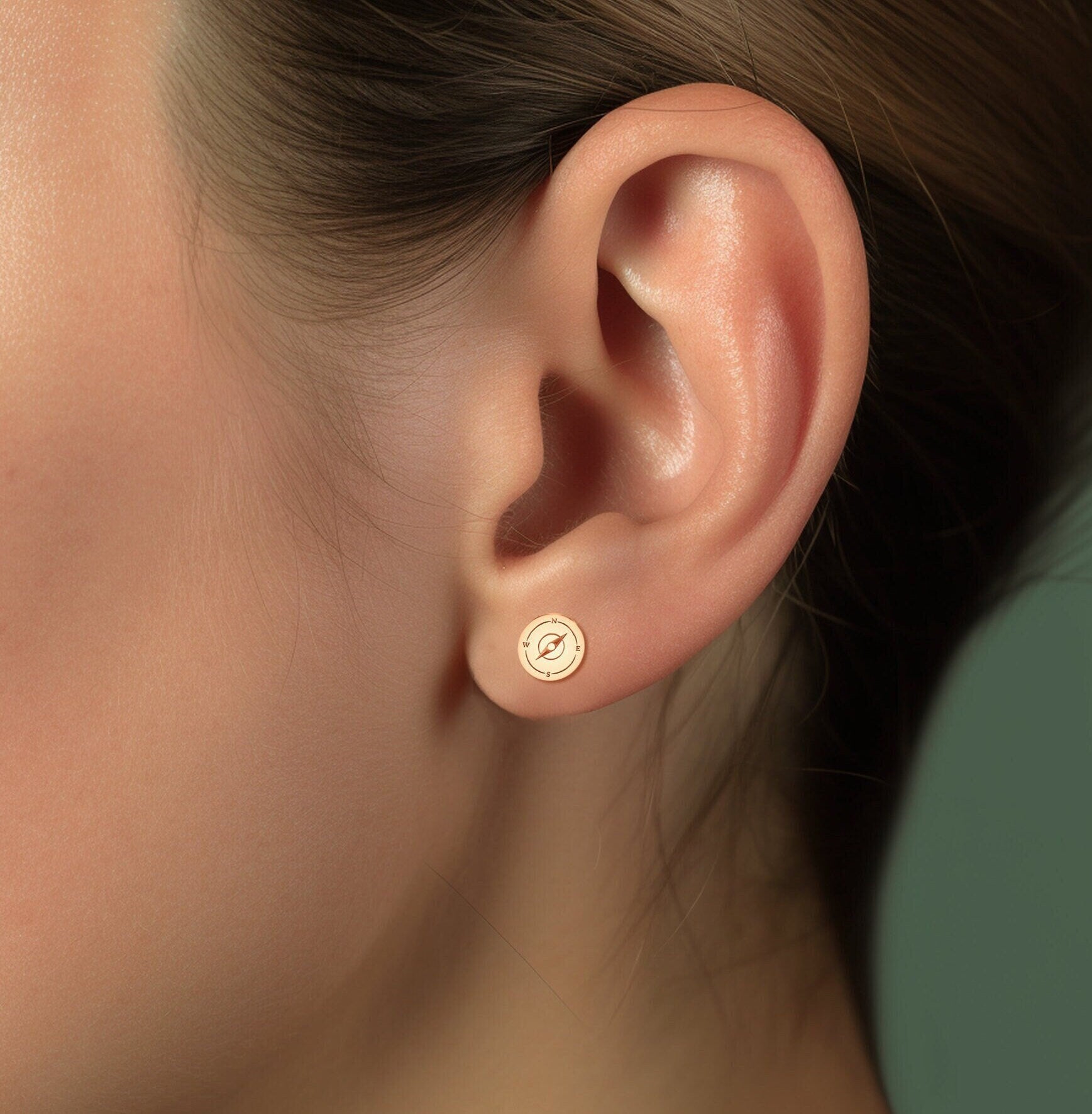 Gold Compass Stud Earrings