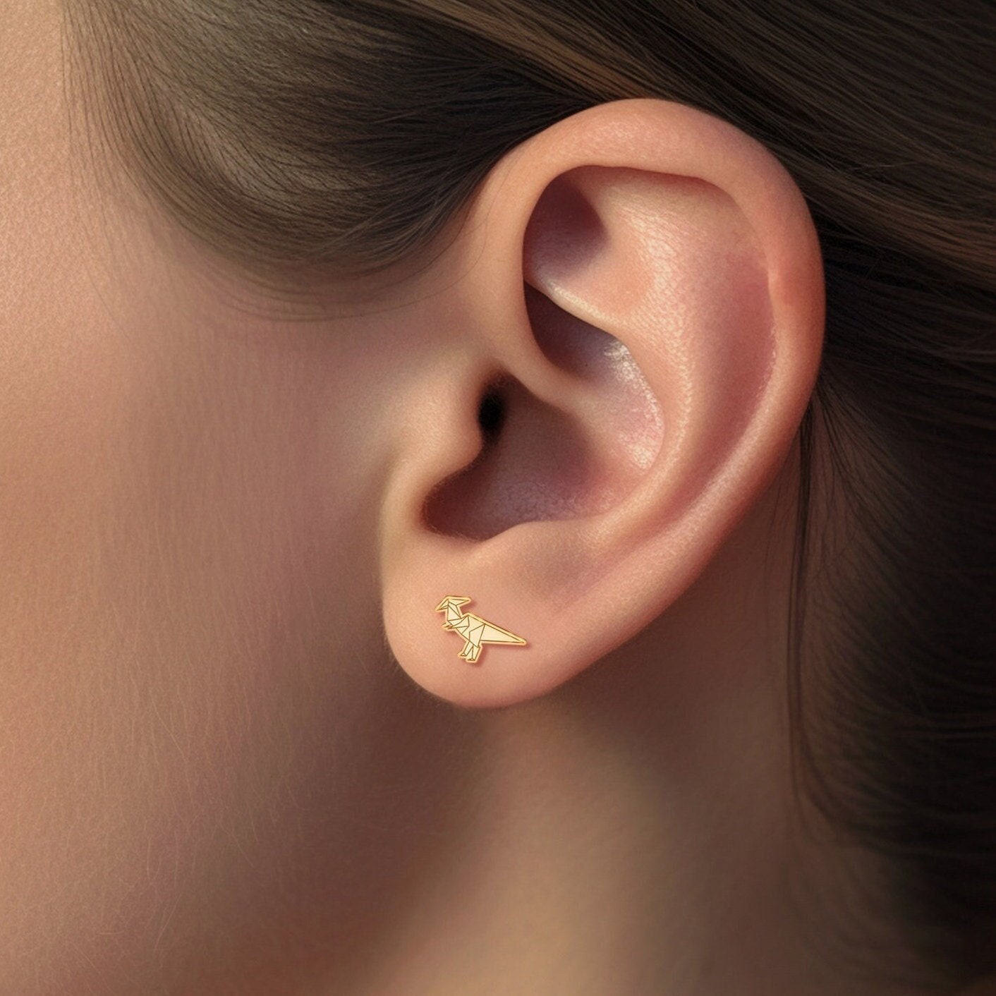 Origami Parasaurolophus Stud Earrings