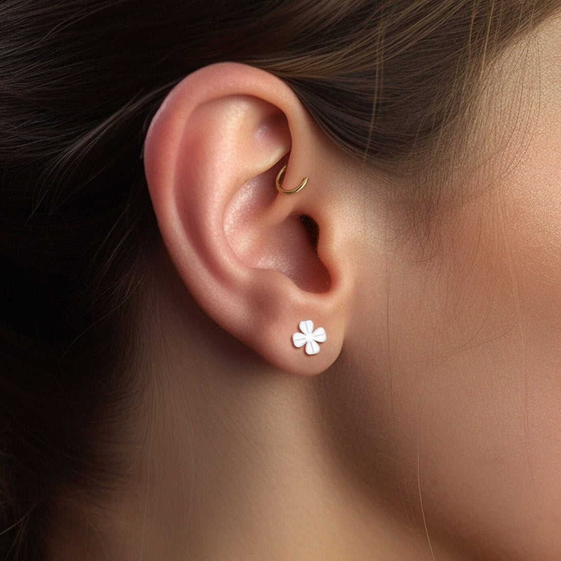 Four Leaf Clover Charm Stud Earrings