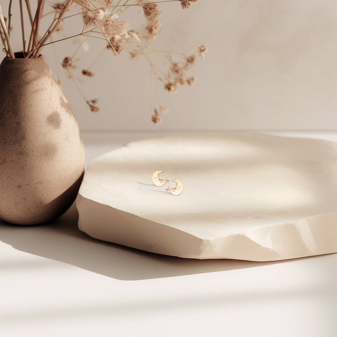 Moon Charm Stud Earrings