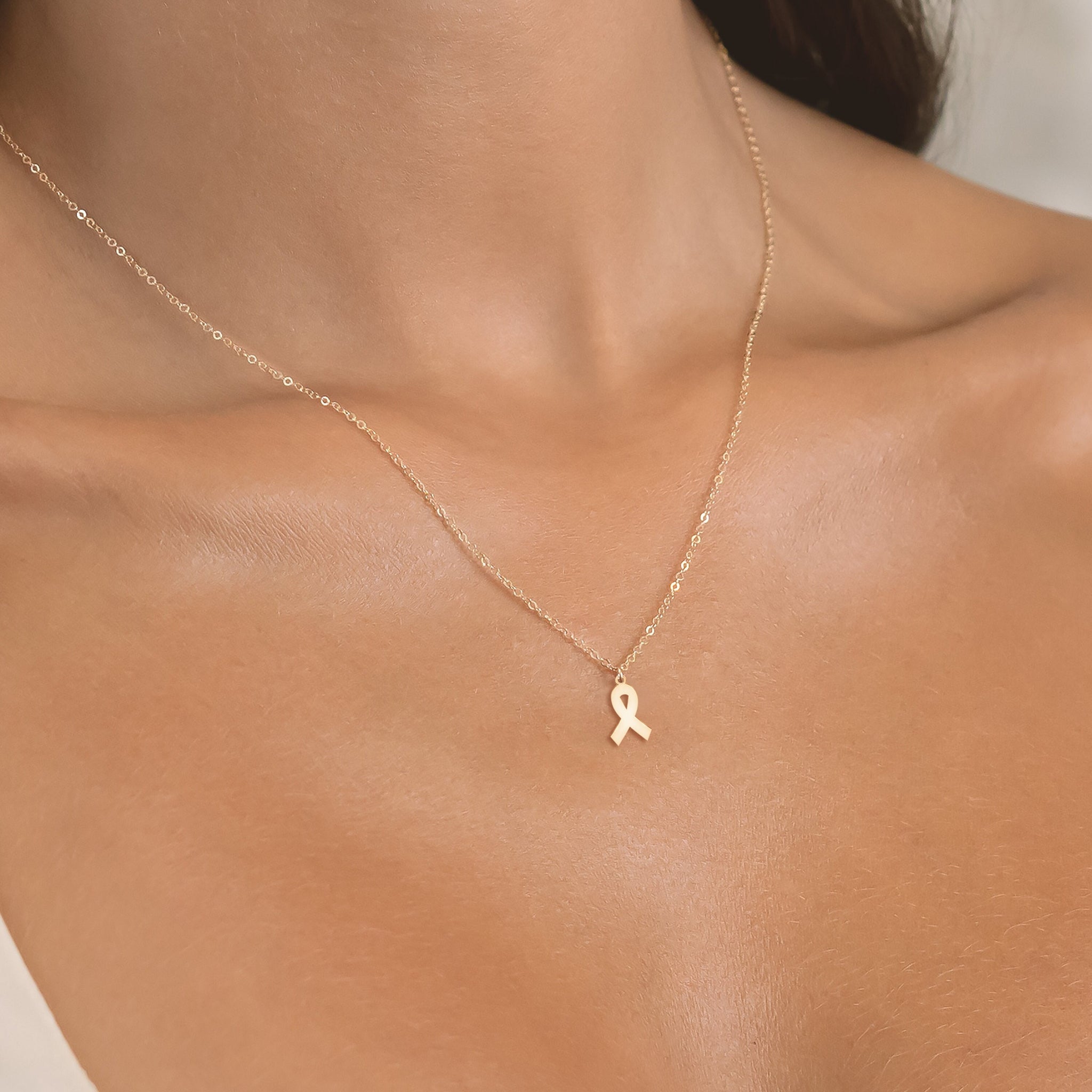 Dainty Cancer Ribbon Necklace