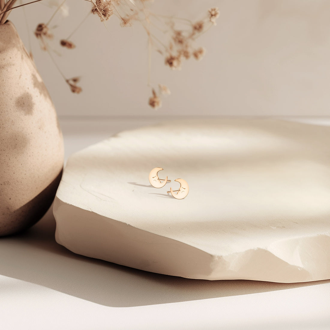 Sleeping Crescent Moon Stud Earrings