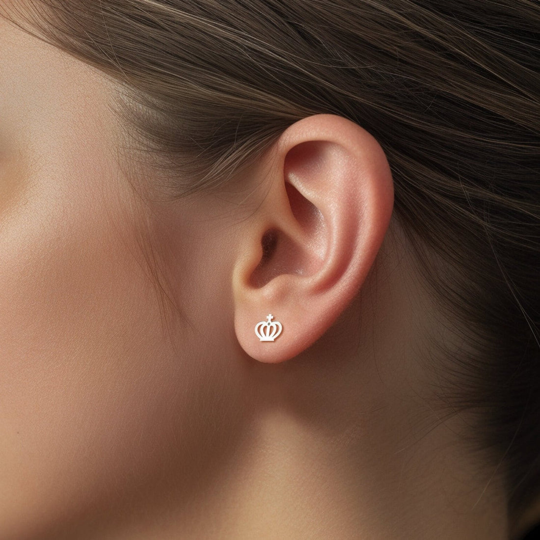Crown Cross Charm Stud Earrings