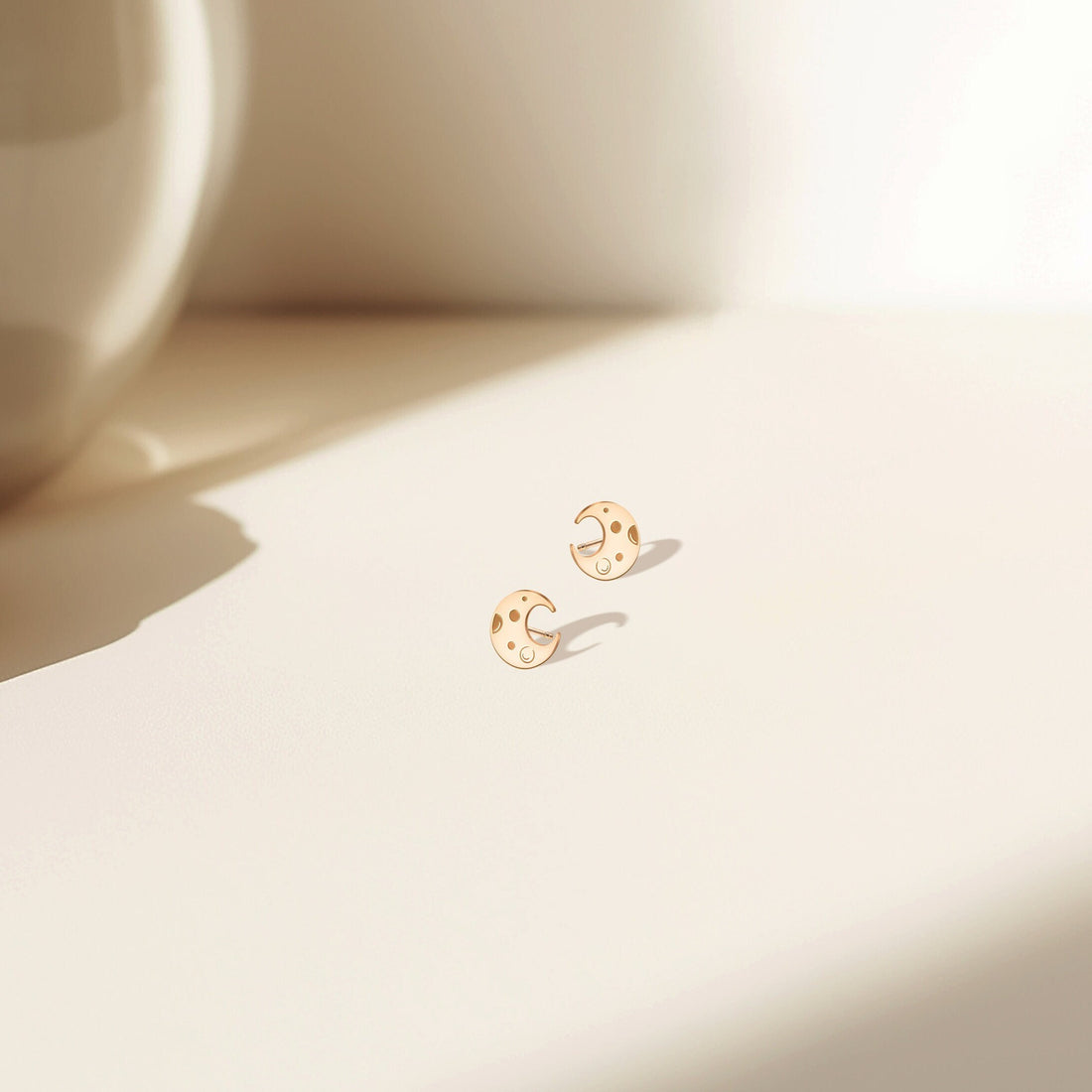 Dotted Crescent Moon Stud Earrings