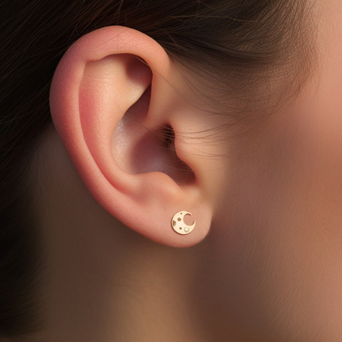 Dotted Crescent Moon Stud Earrings
