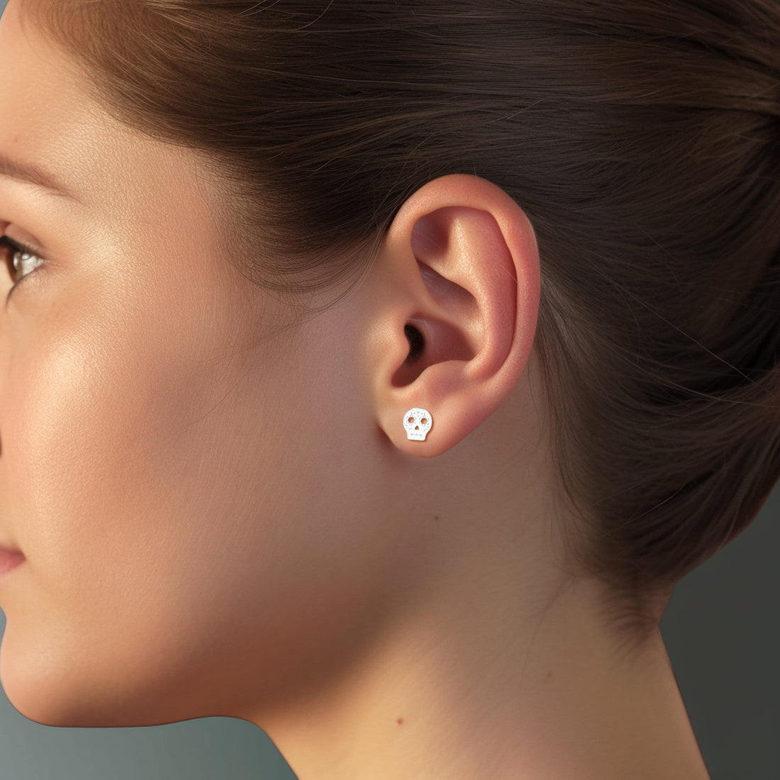 Gold Sugar Skull Stud Earrings