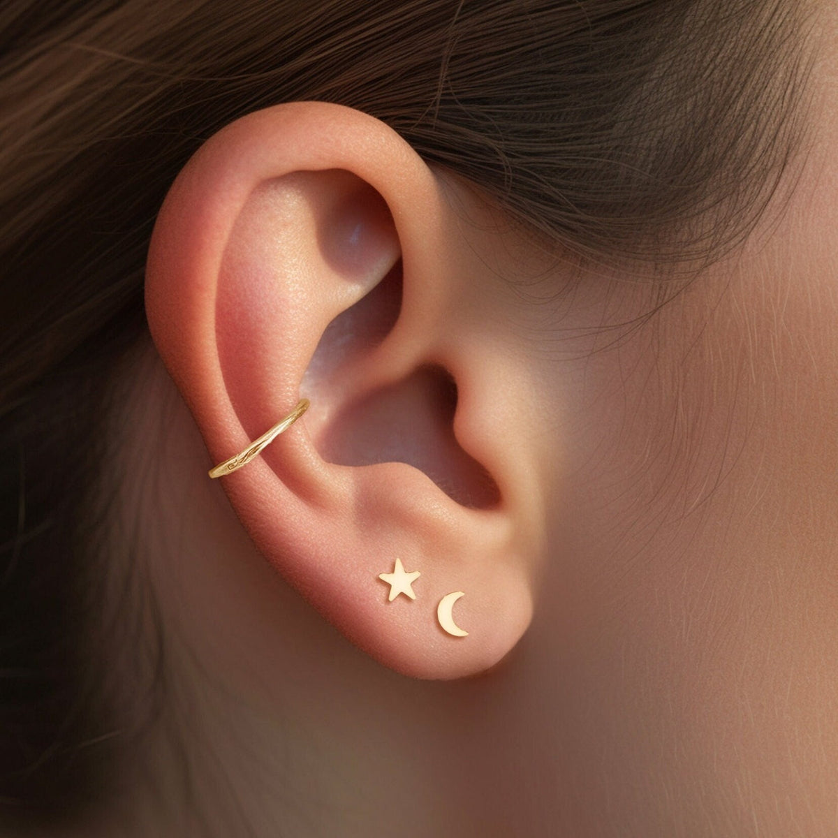 Star And Moon Stud Earrings