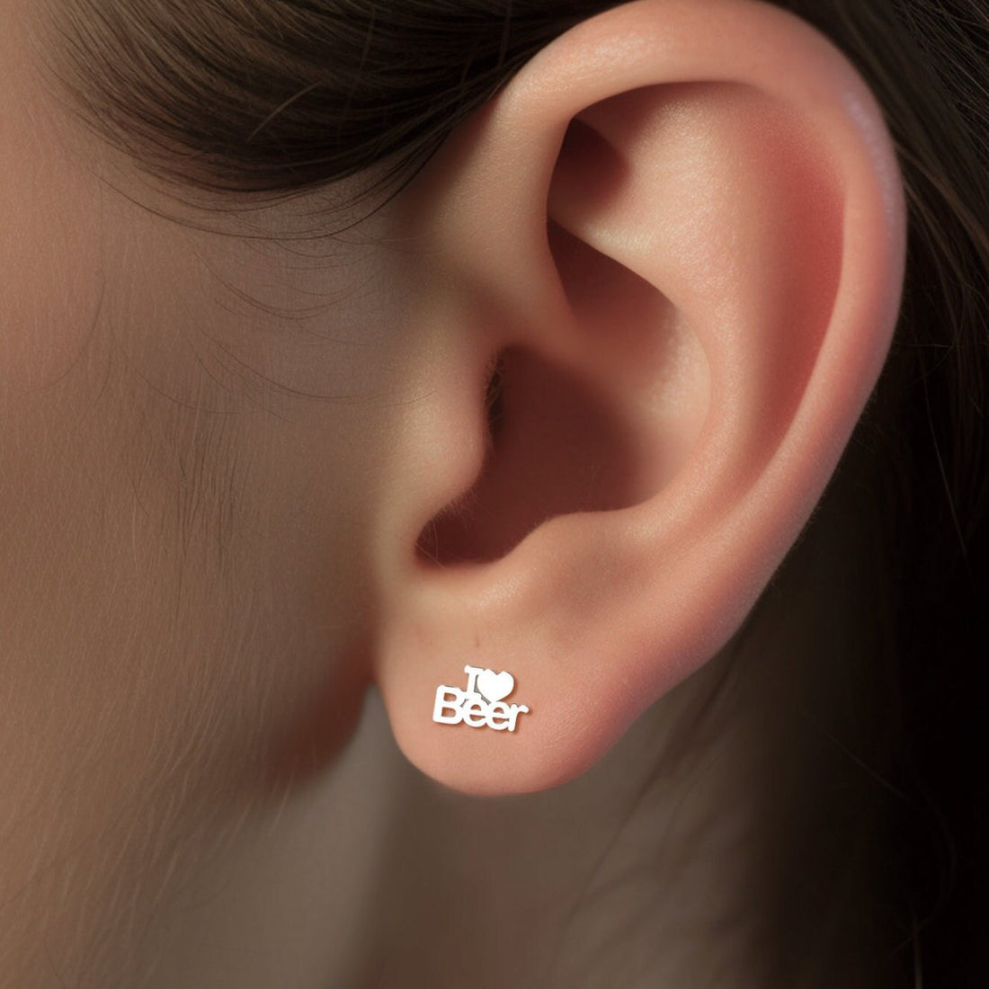 I Love Beer Charm Stud Earrings