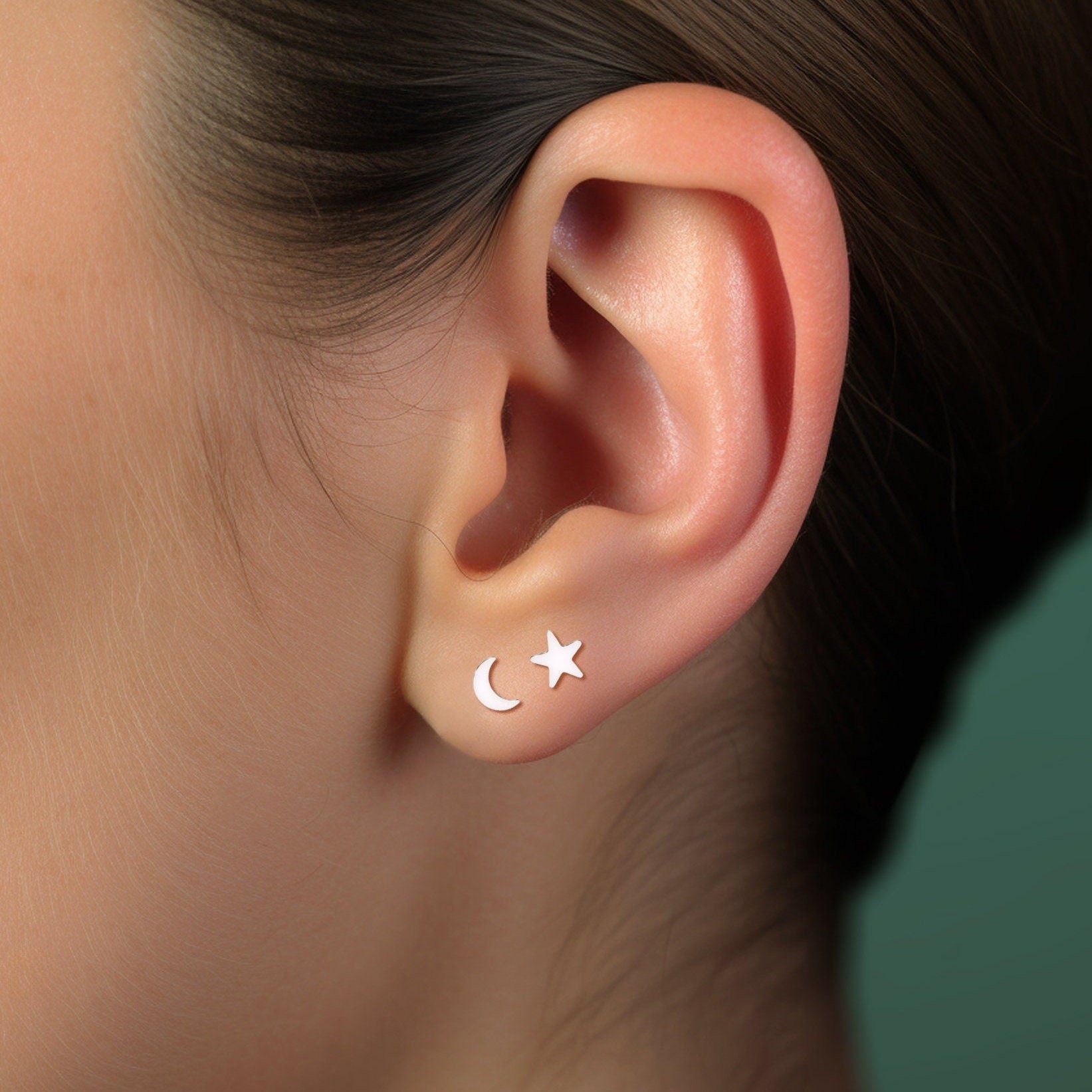Moon & Star Stud Earrings