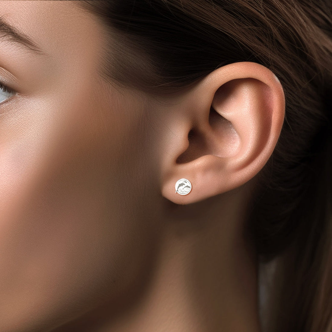Dolphin Disc Stud Earrings