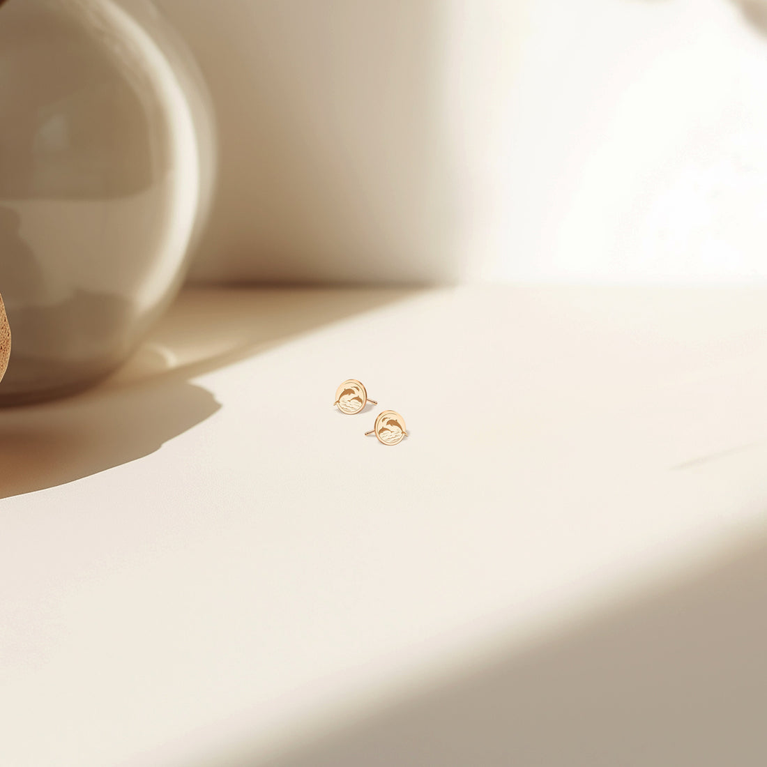 Dolphin Disc Stud Earrings