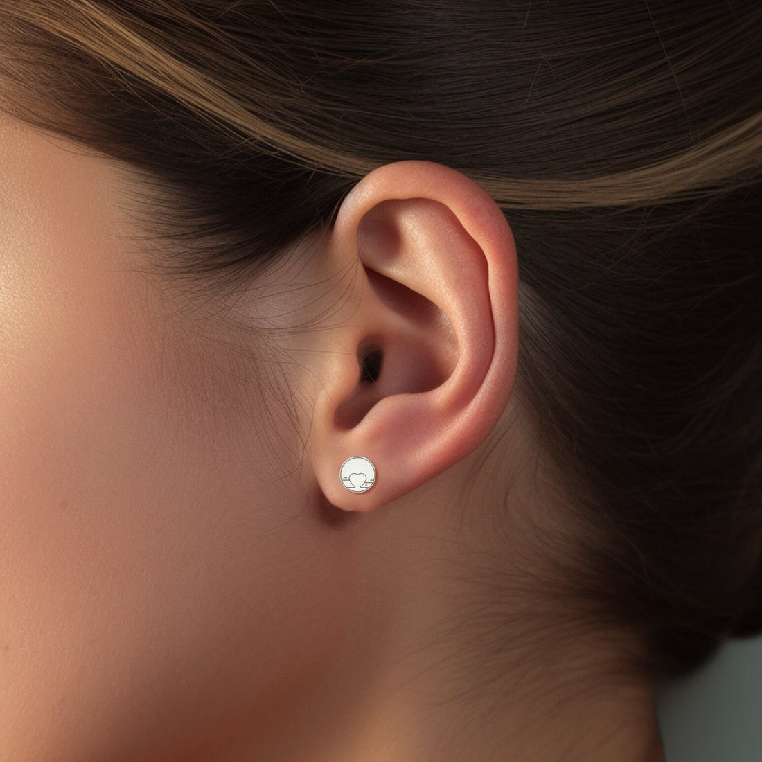 Heart Disc Stud Earrings