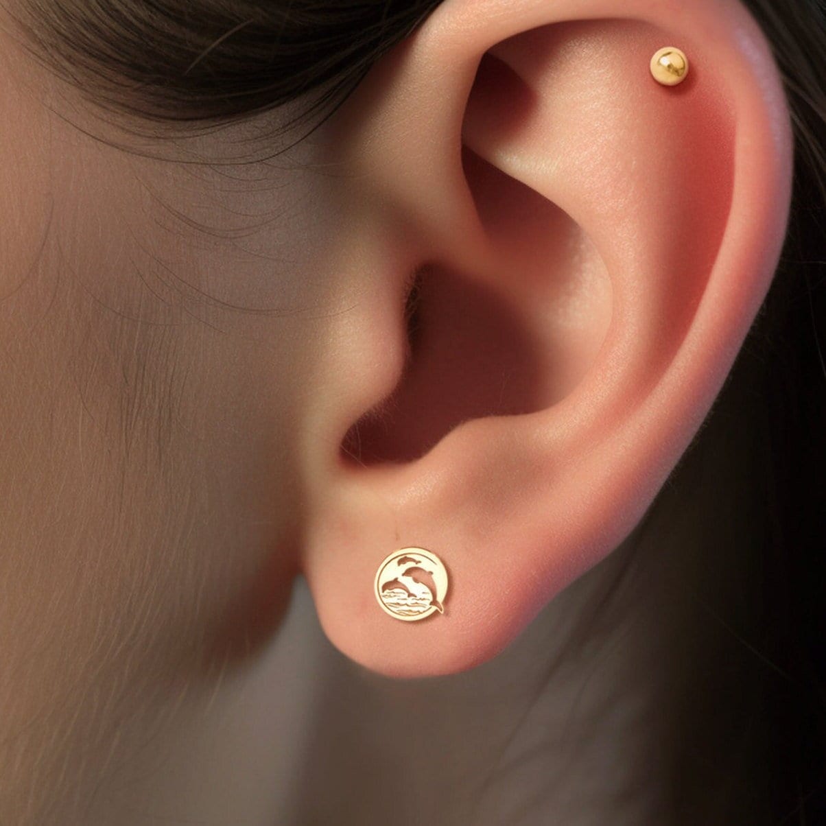 Dolphin Charm Stud Earrings