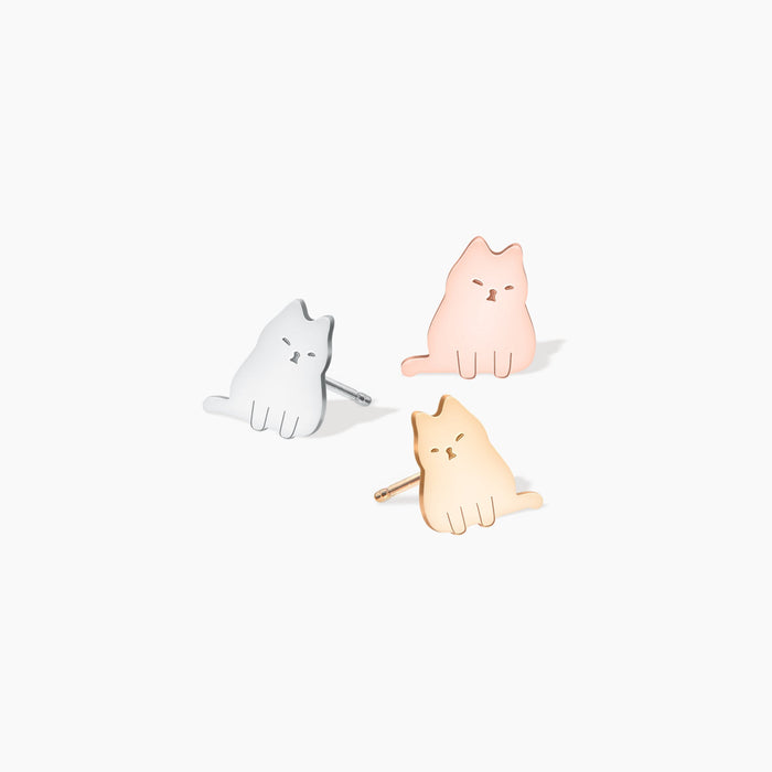 Sitting Cat Charm Stud Earrings