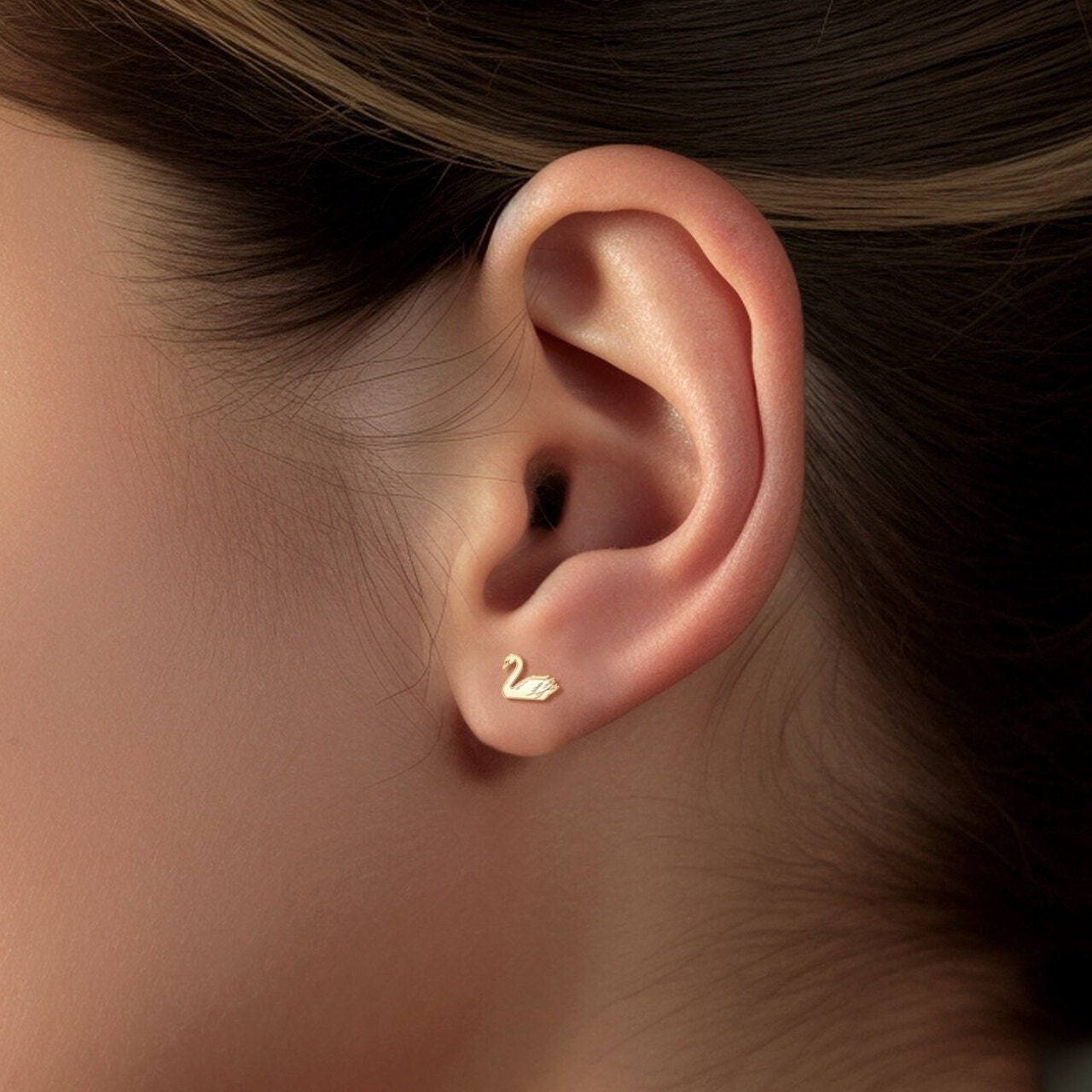 Swan Studs 14k