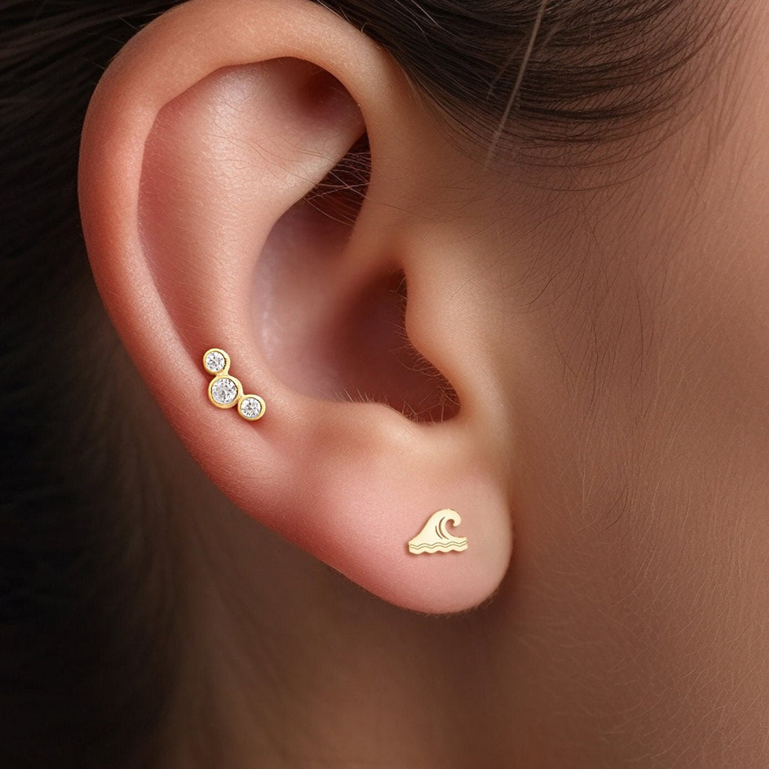 Wave Charm Stud Earrings