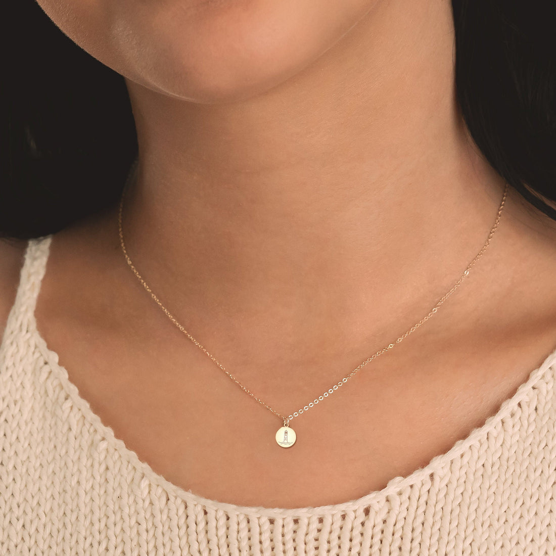 Lighthouse Disc Pendant Necklace