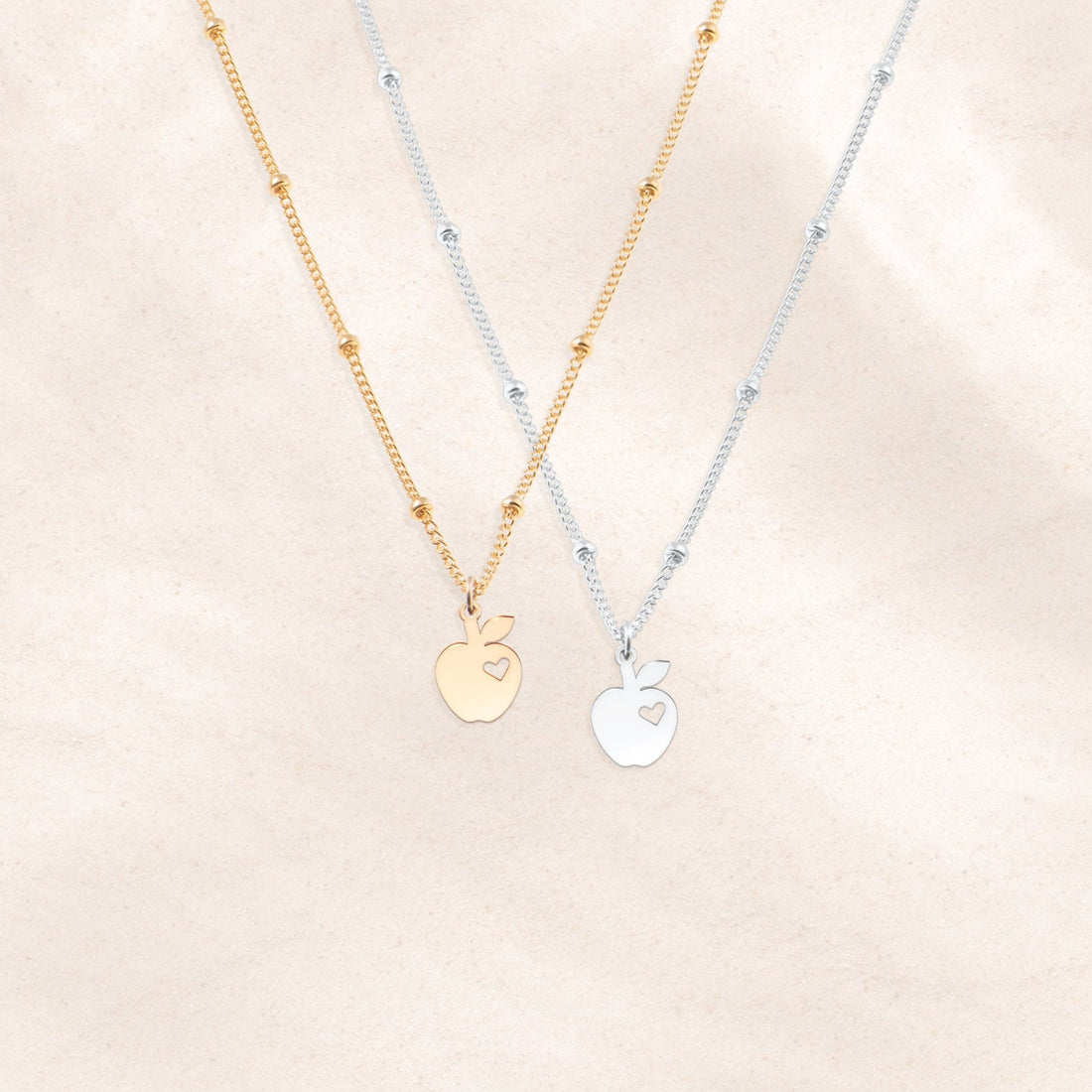 Apple Cutout Heart Charm Beady Necklace