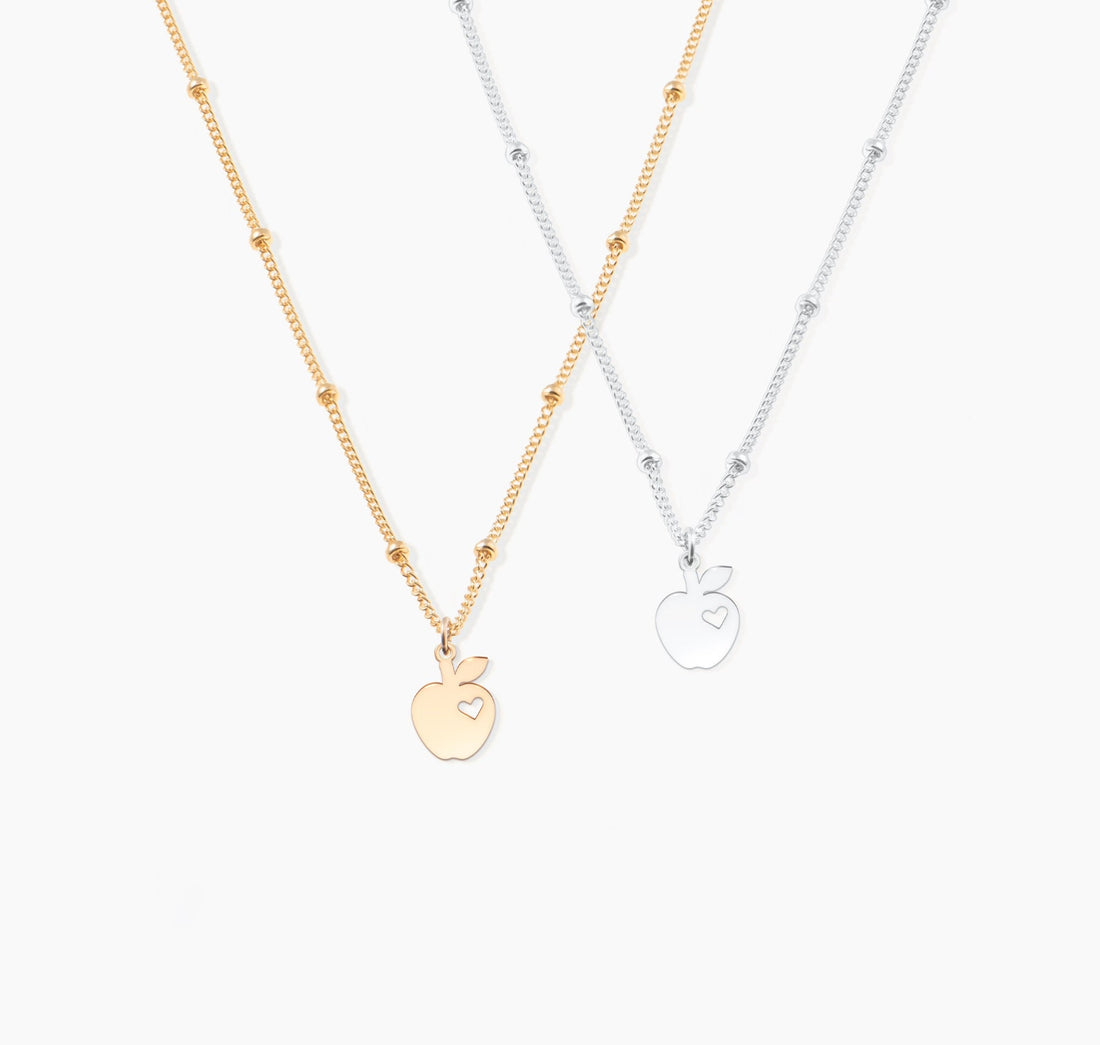 Apple Cutout Heart Charm Beady Necklace
