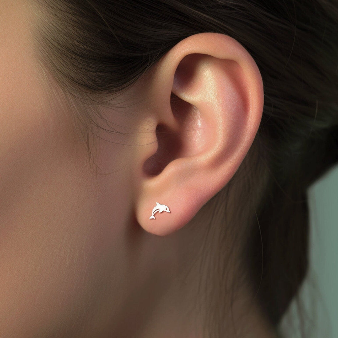 Dolphin Stud Earrings 14K