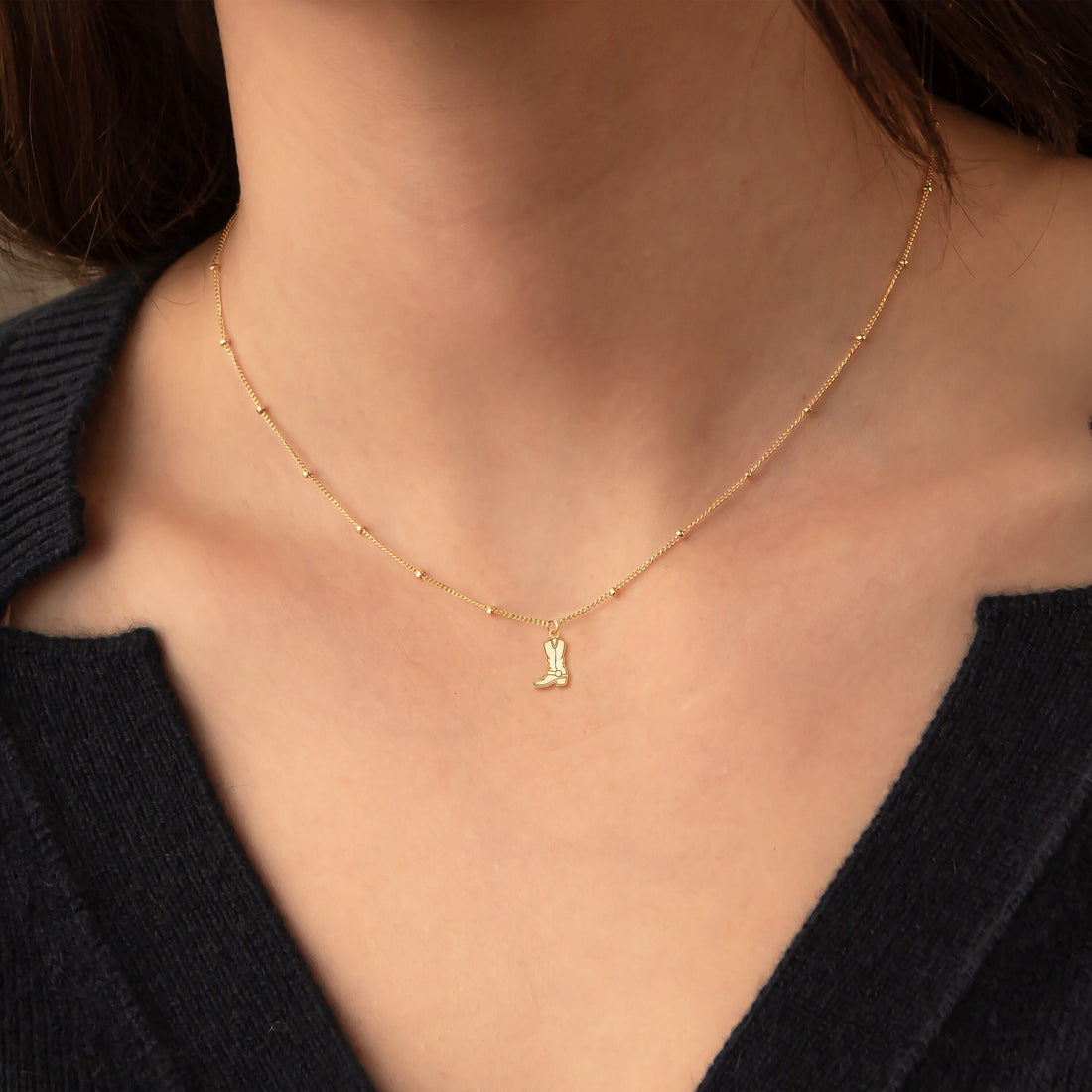 Western Cowboy Boot Pendant Beady Necklace