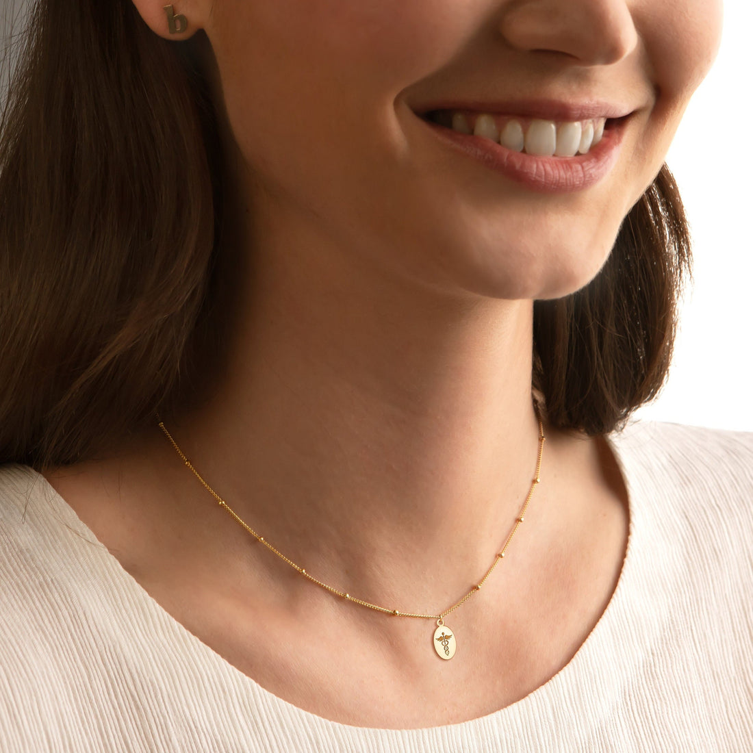 Caduceus Oval Disc Necklace