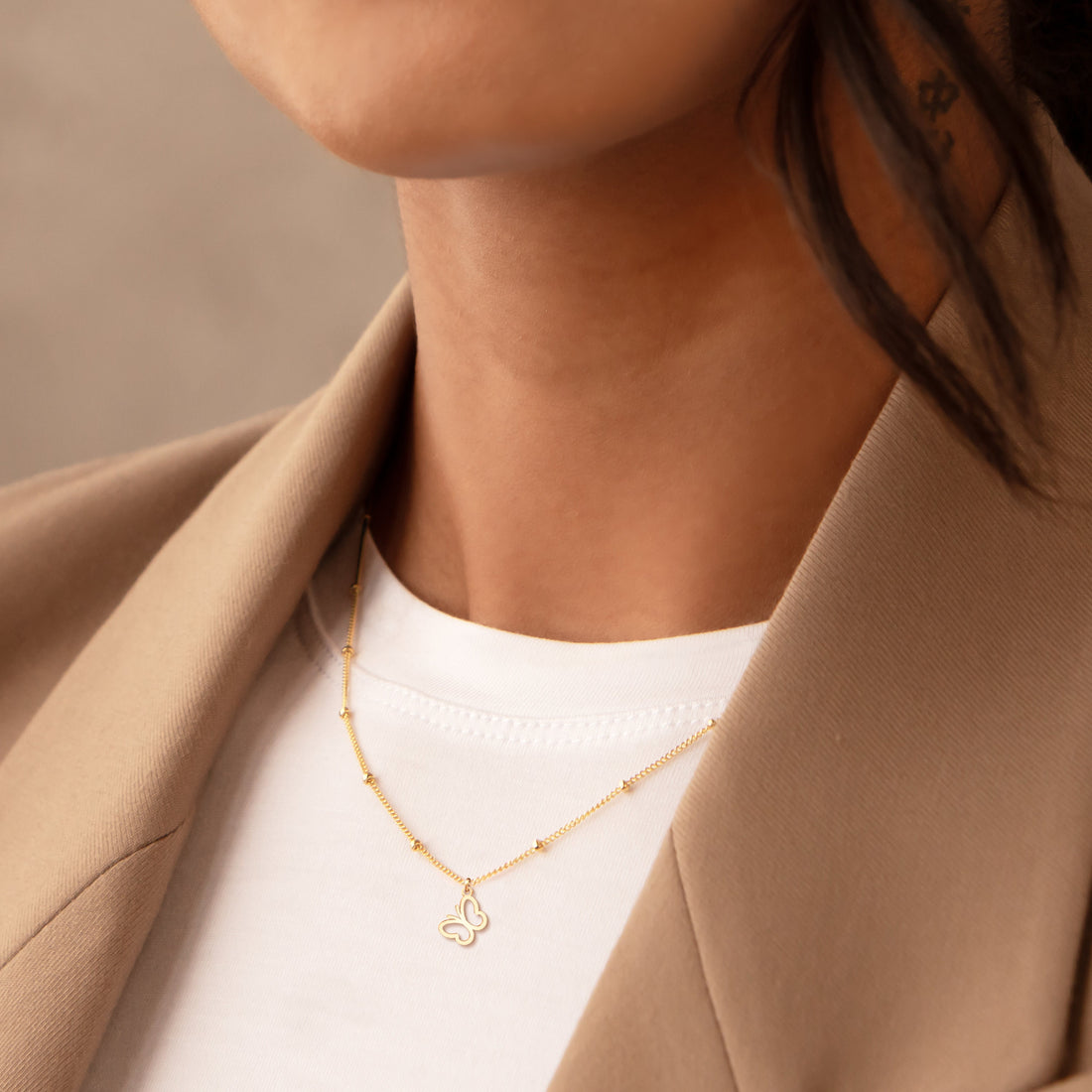 Butterfly Cutout Charm Beady Necklace
