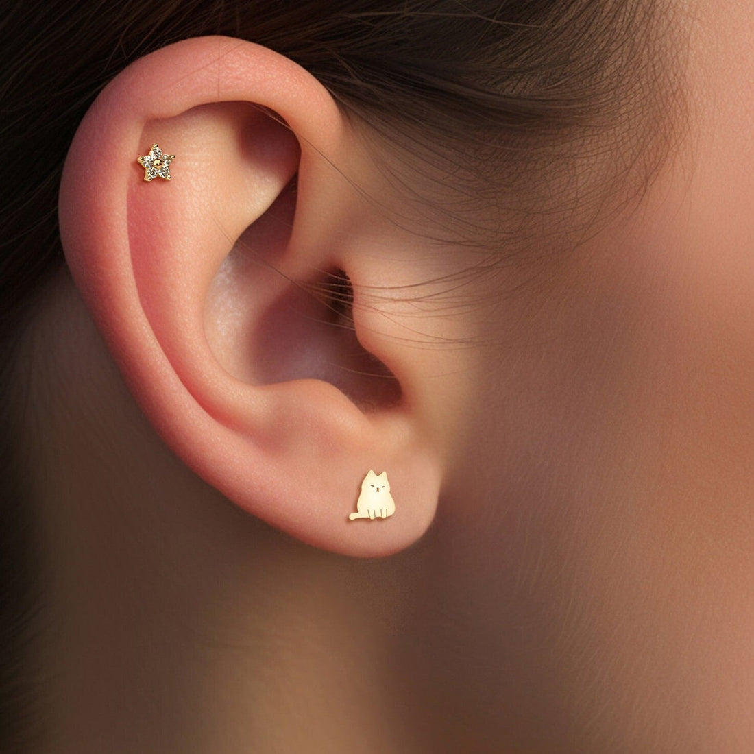 Sitting Cat Charm Stud Earrings