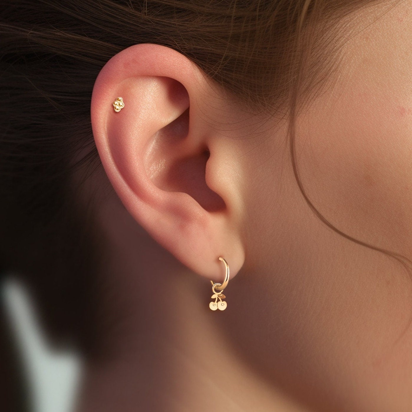Cherry Drop Hoop Earrings