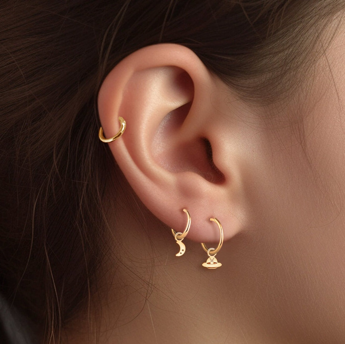 Alien UFO Spaceship Huggie Earrings