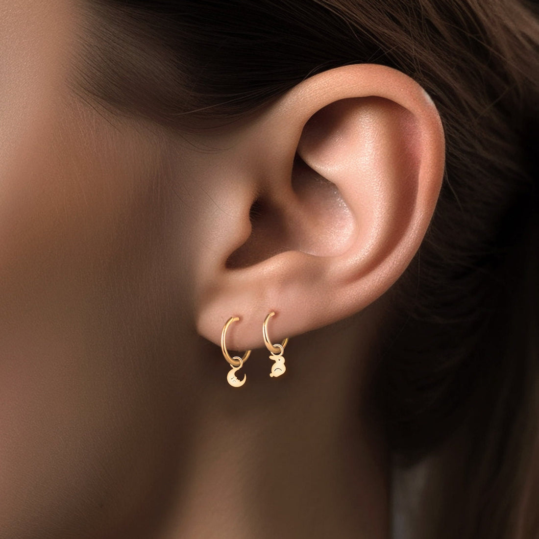 Minimalist Crescent Moon Charm Hoop Earrings - Handcrafted in 14k Gold Vermeil, Sterling Silver, Solid 14k Gold | Celestial Jewelry
