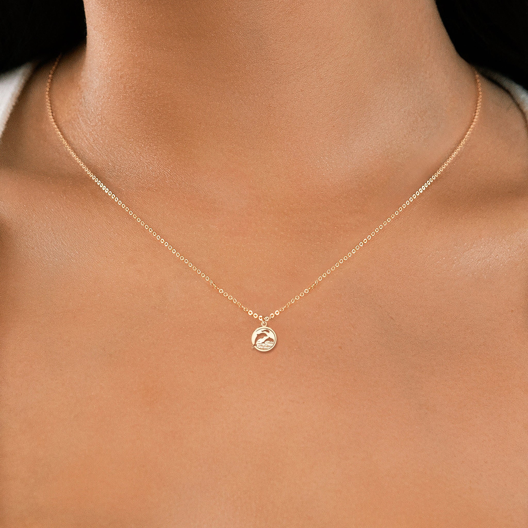 Dolphin Disc Charm Necklace