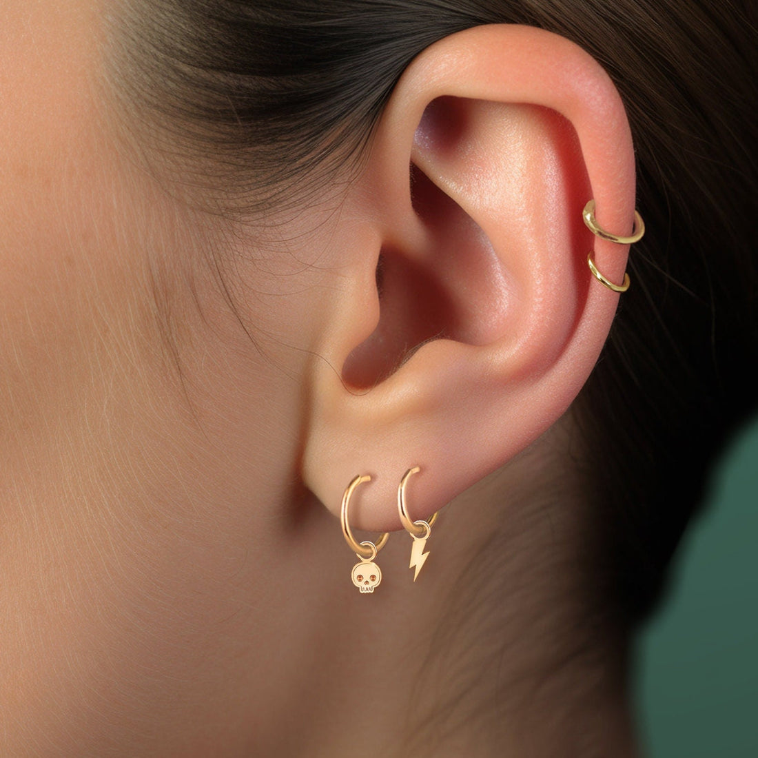 Tiny Skull Charm Hoops Earrings