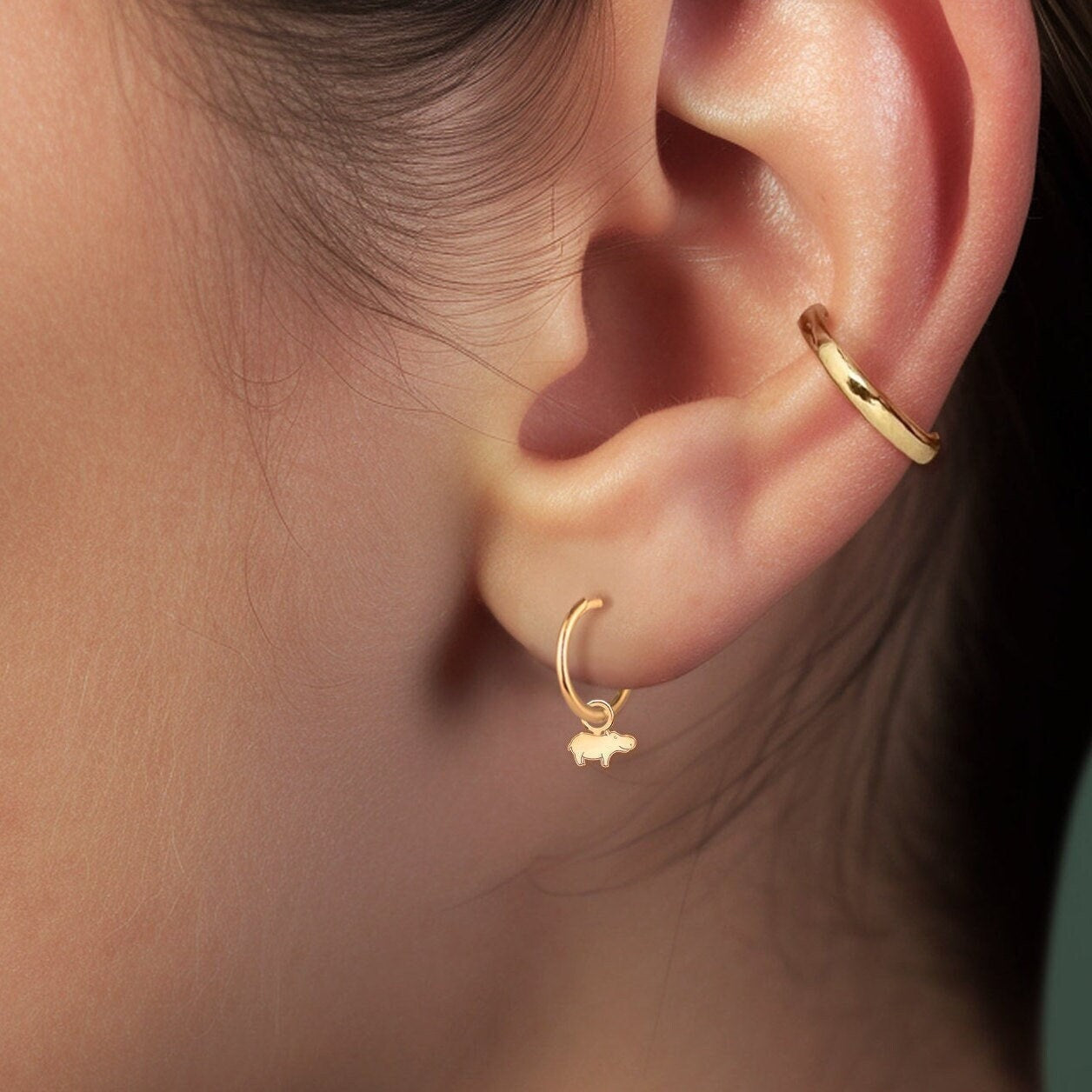 Hippo Charm Hoop Earrings