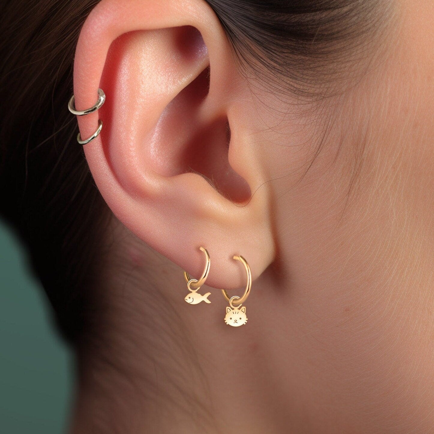 Mismatched Cat Fish Huggie Earrings