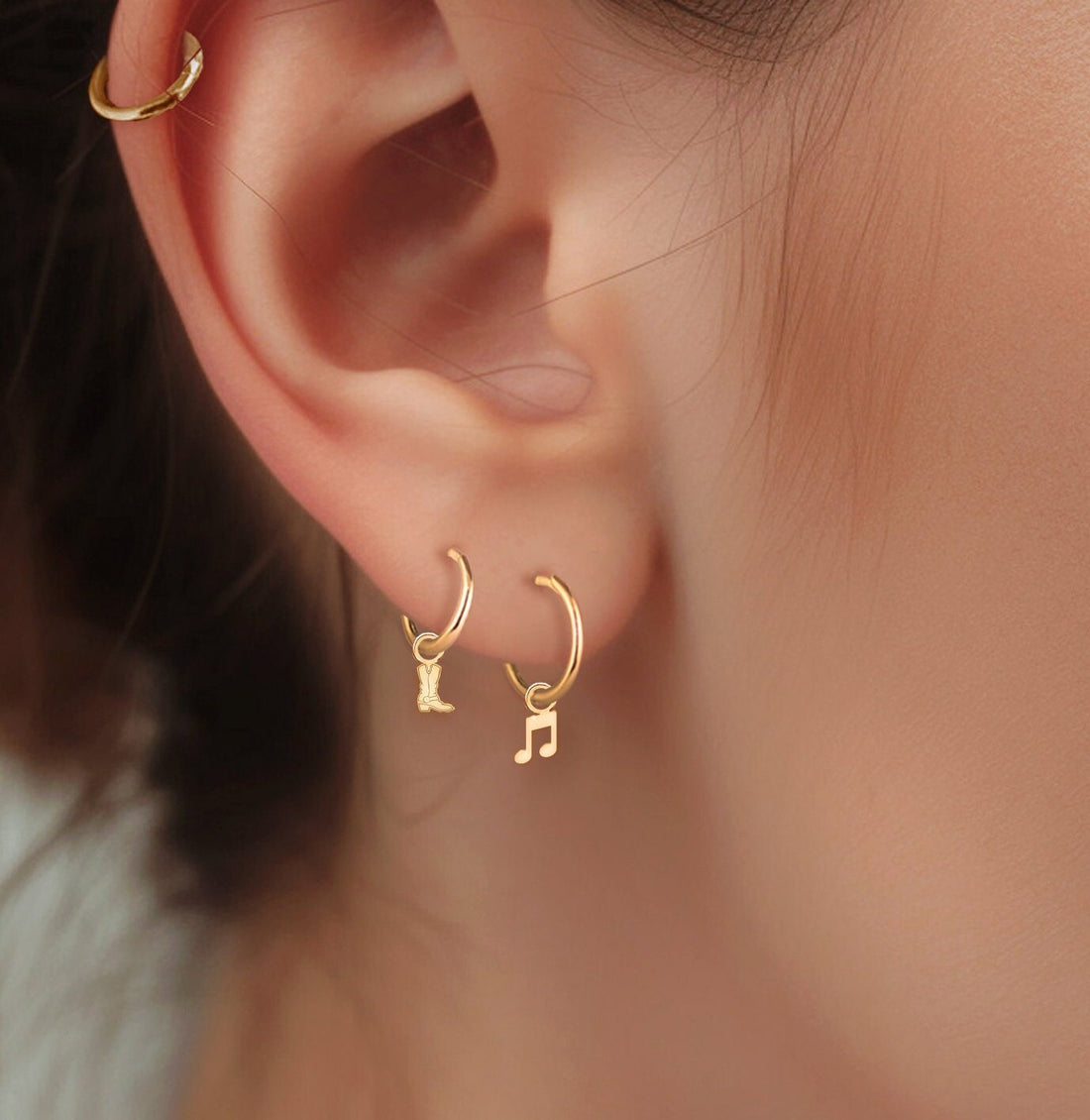 Double Music Note Huggie Earrings