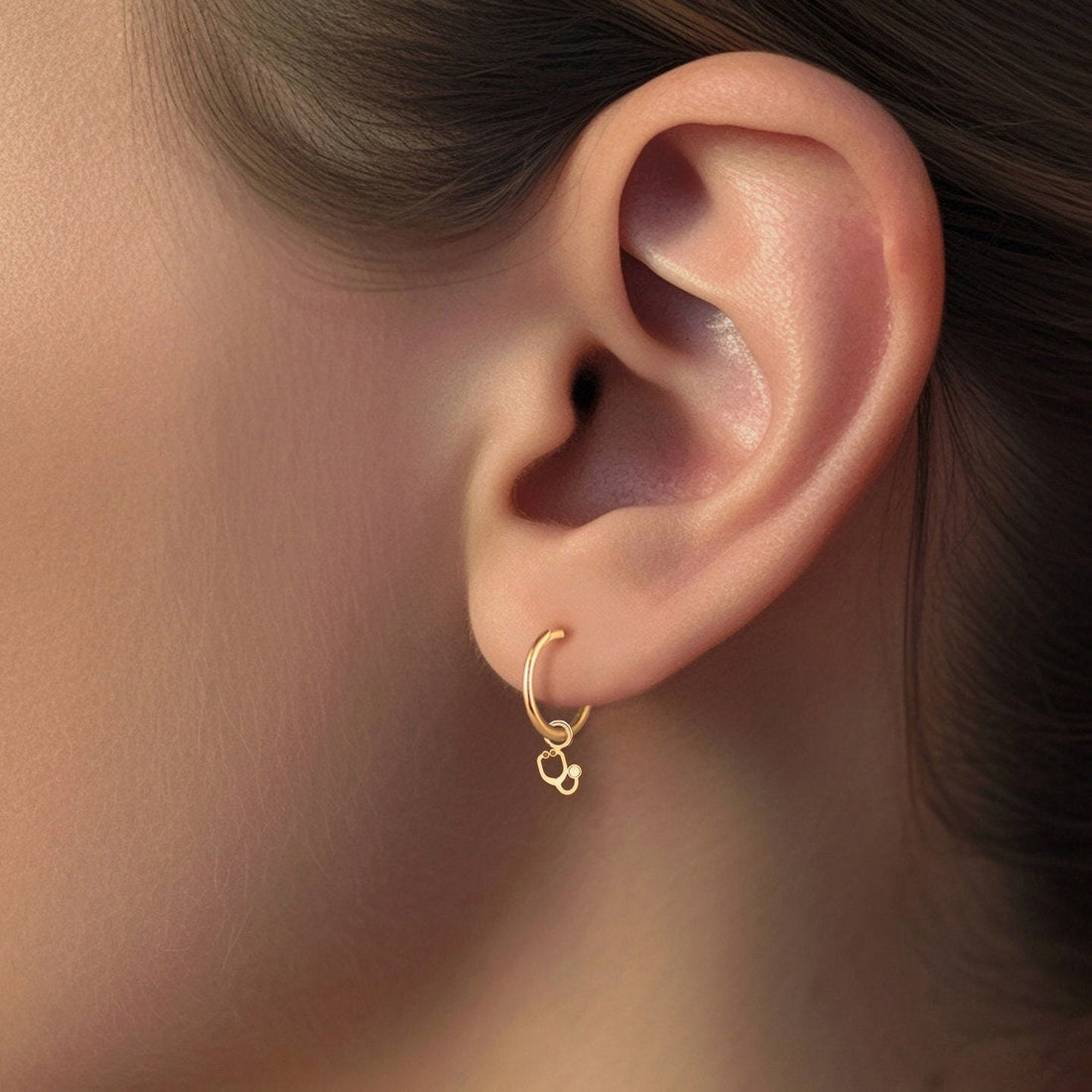 Stethoscope Charm Hoop Earrings - Gold Vermeil, Sterling Silver, Solid 14k Gold | Handcrafted Medical Jewelry