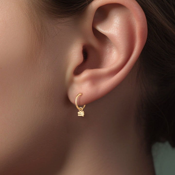 Mexican Dragon Charm Hoop Earrings - Gold Vermeil, Silver, Solid 14k Gold | Handcrafted Aztec Culture Jewelry