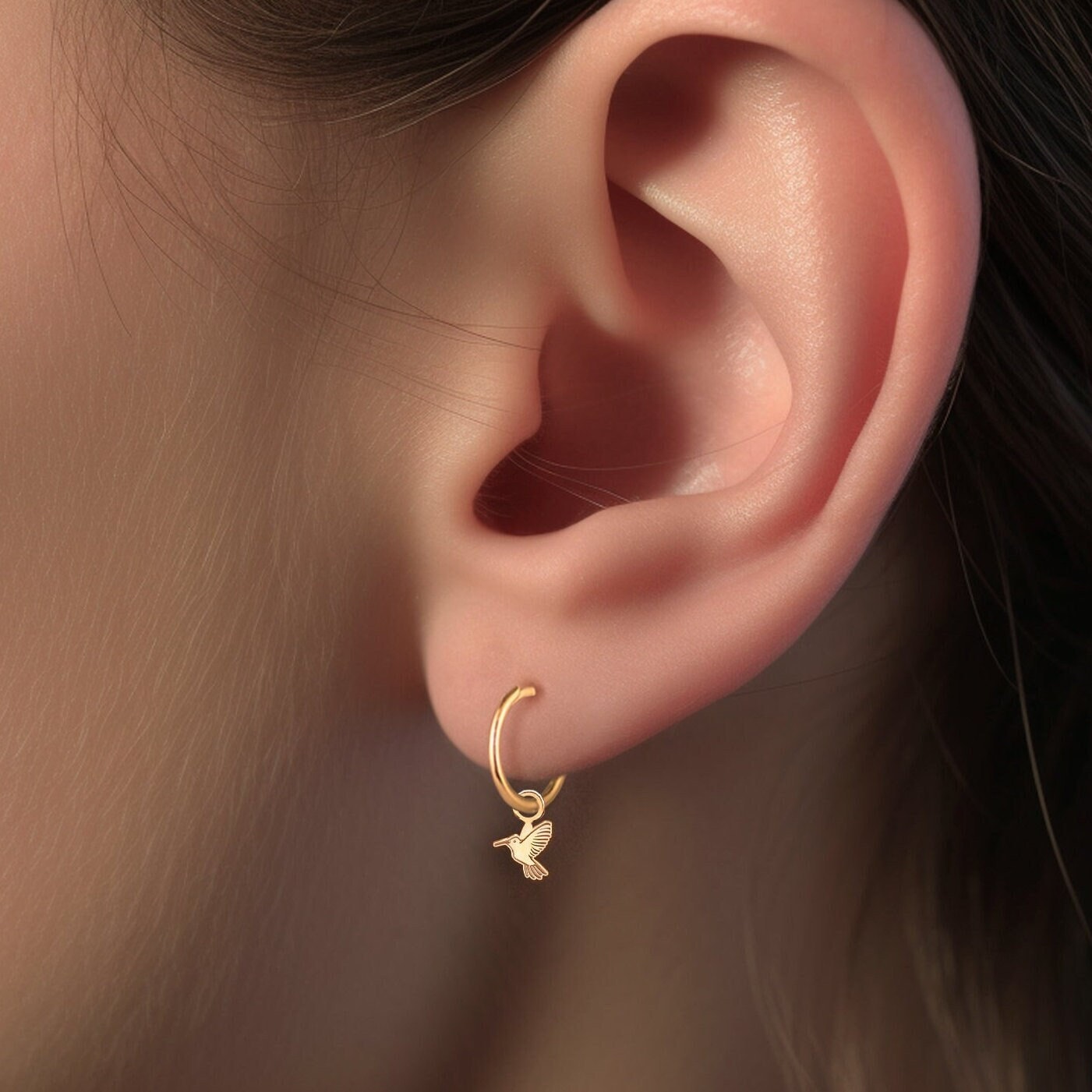 Hummingbird Charm Huggie Earrings