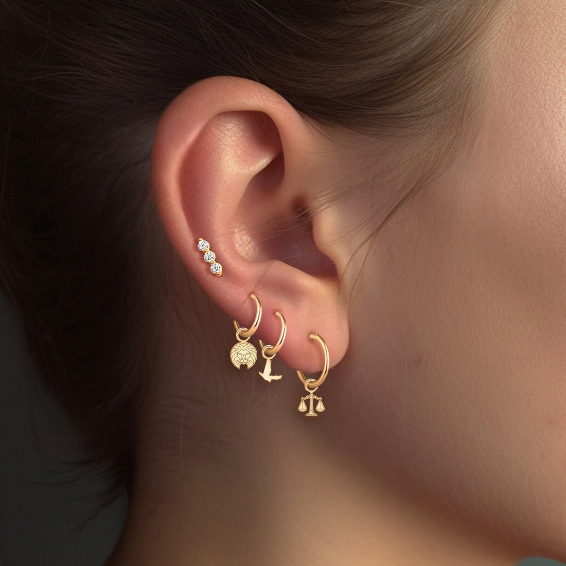 Leo Charm Huggie Hoops