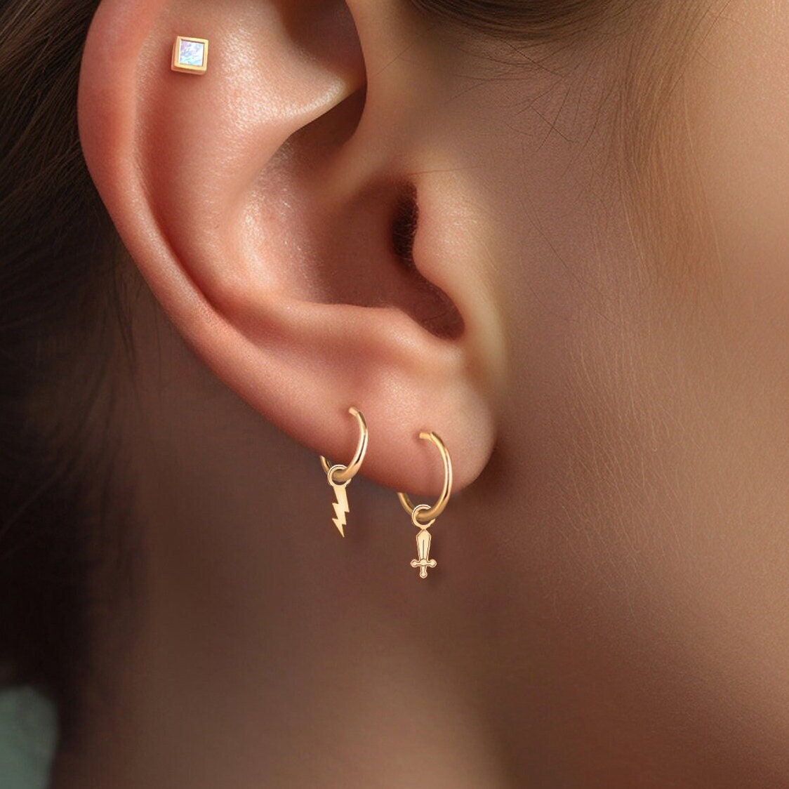 Lightning Bolt Sword Huggie Earrings