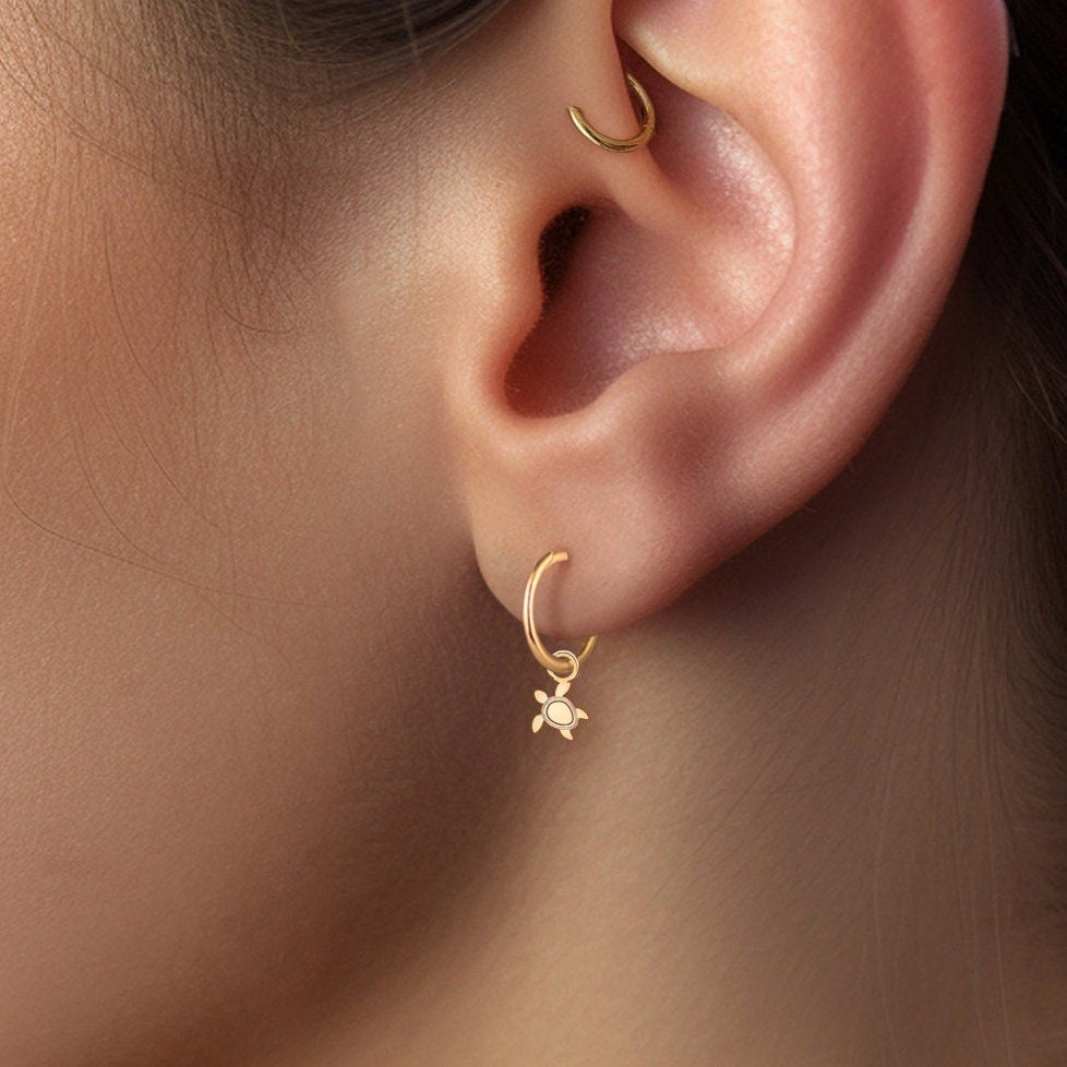 Sea Turtle Charm Huggie Hoops