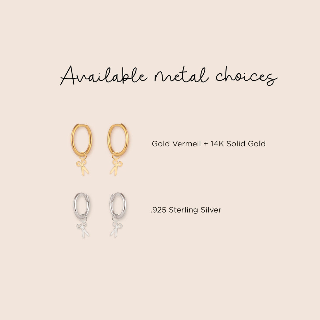 Scissor Charm Huggie Hoop Earrings - Gold Vermeil, Sterling Silver, Solid 14k Gold | Crafty Jewelry