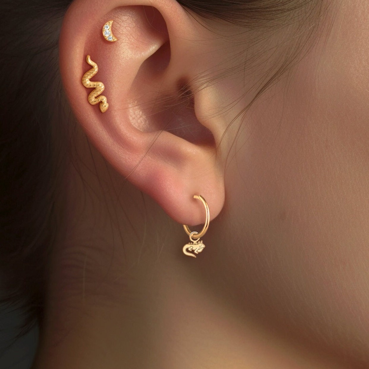 Iguana Charm Huggie Hoops