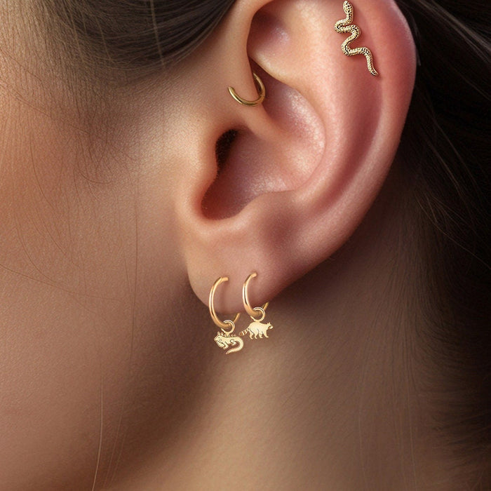 Raccoon Charm Huggie Hoops