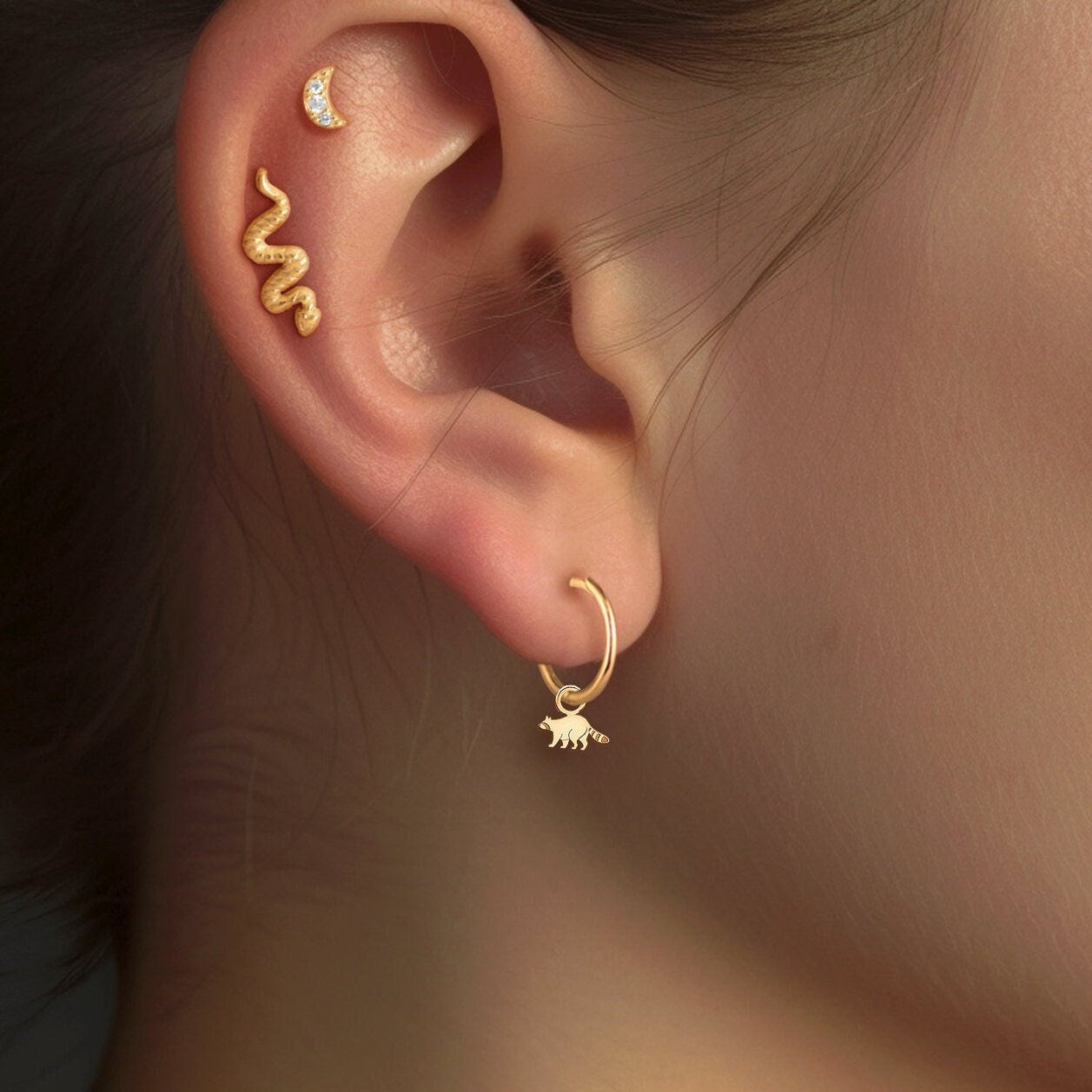 Raccoon Charm Huggie Hoops