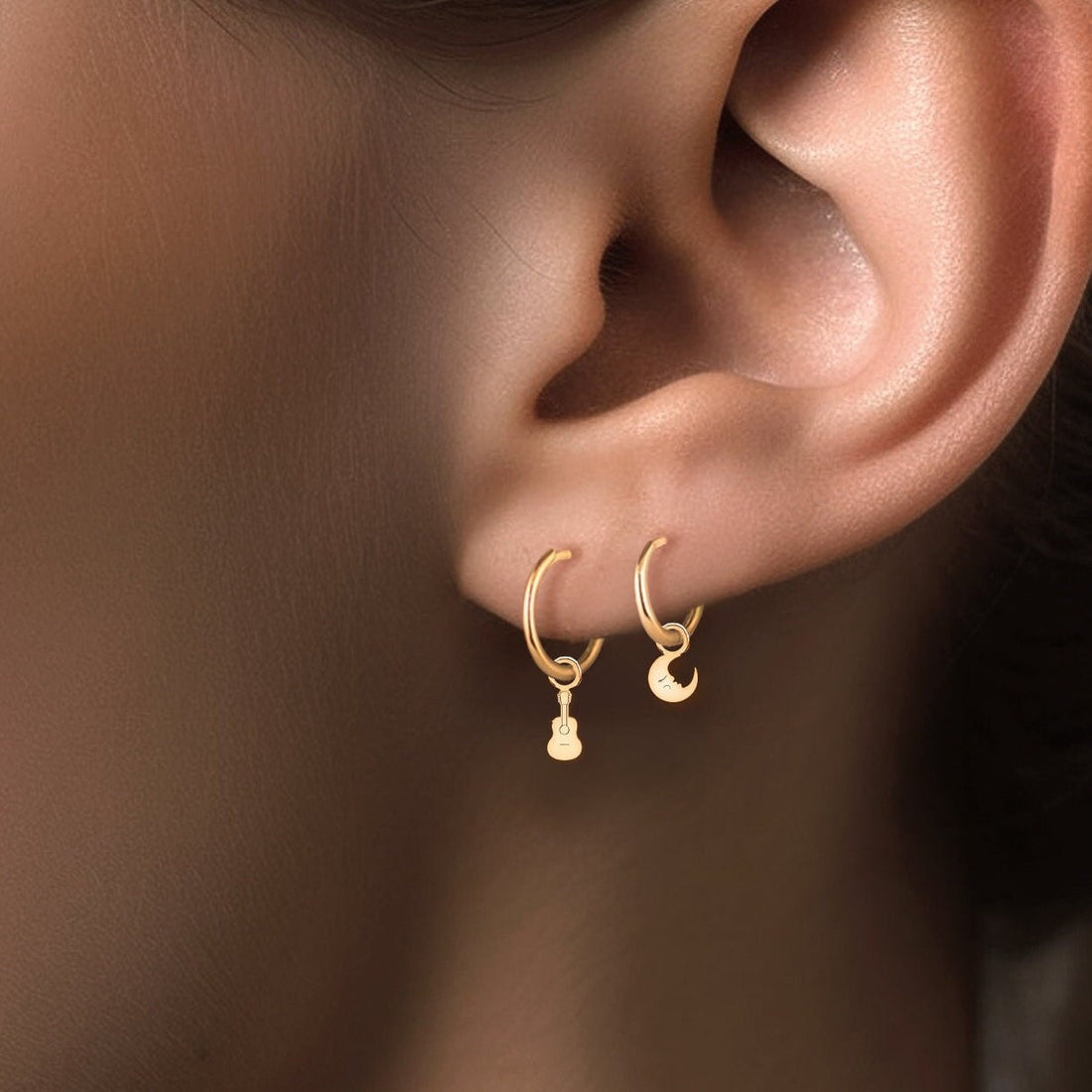 Acoustic Guitar Charm Huggie Earrings