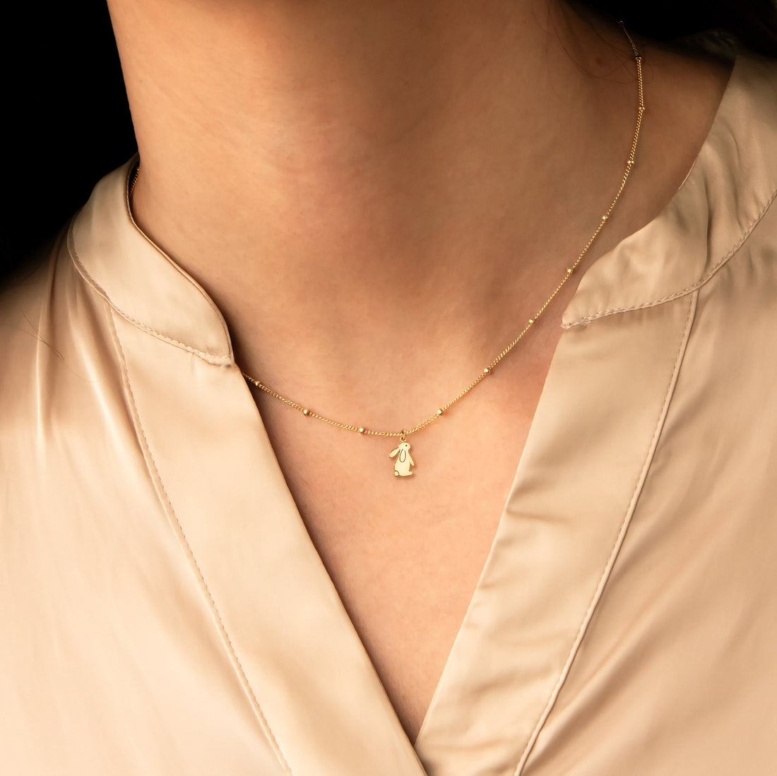 Petite Bunny Charm necklace on a Beady Chain