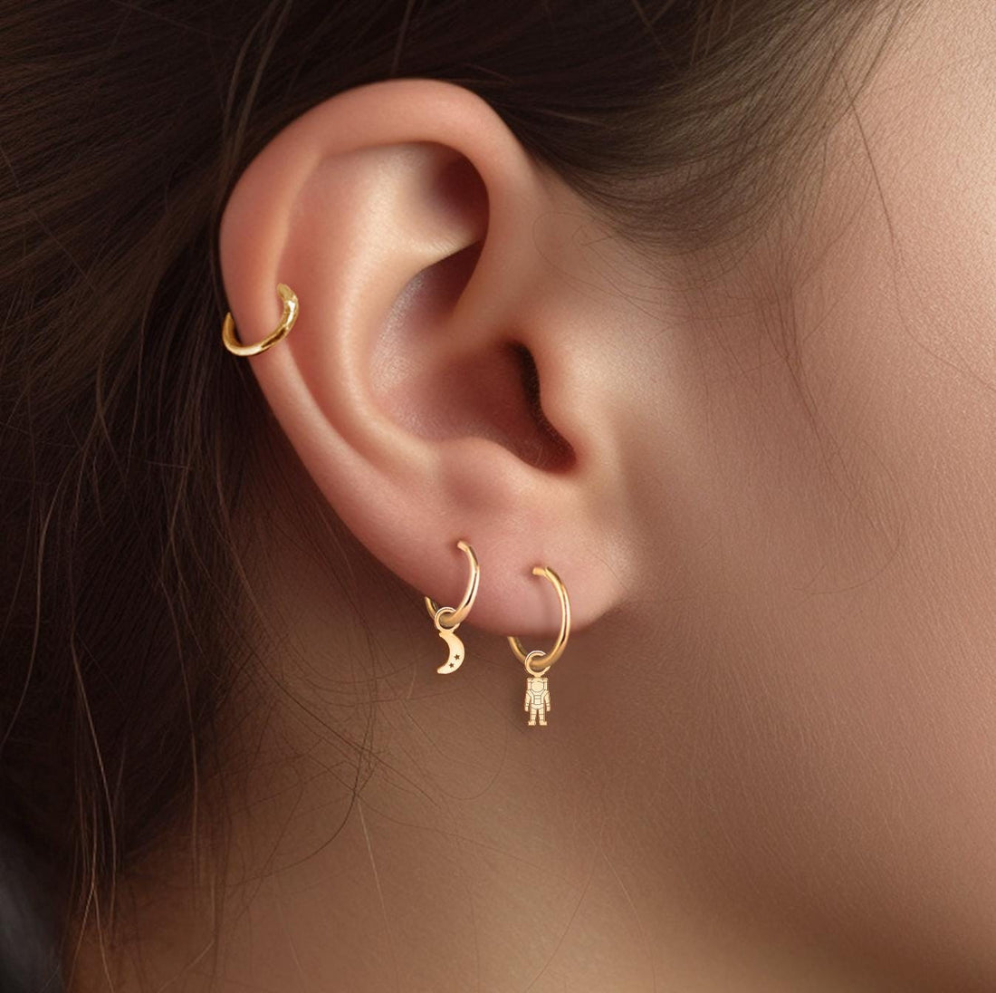 Astronaut Standing Hoop Earrings