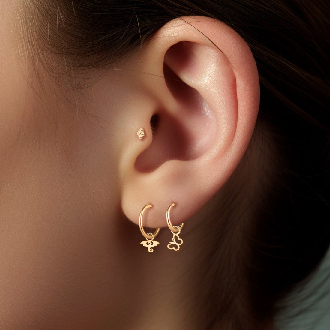 Hanging Dragon Charm Huggie Hoops